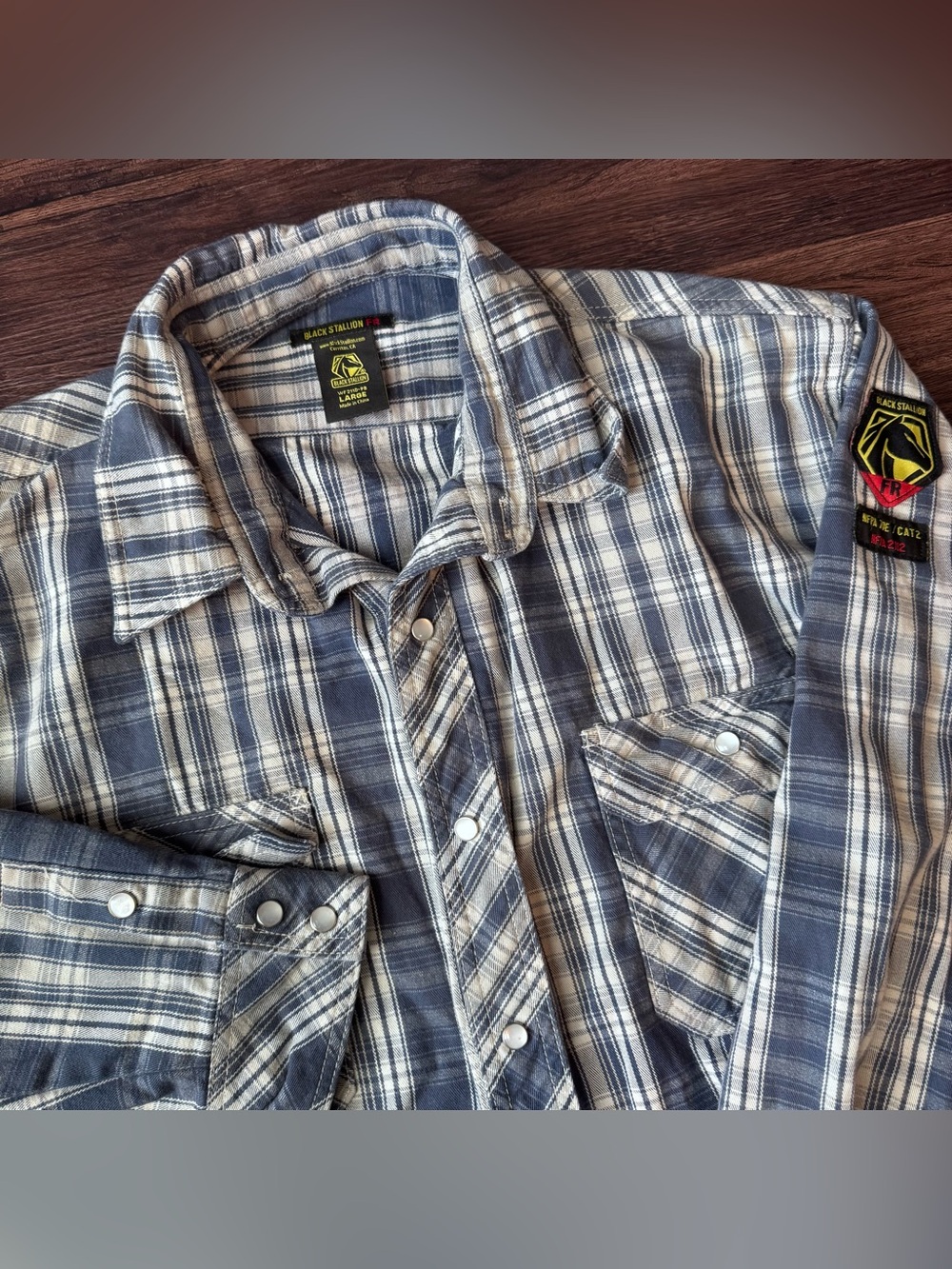 Black Stallion FR Shirt Mens Large Blue Plaid WF2110-PR NFPA 2112 Arc Rated Snap